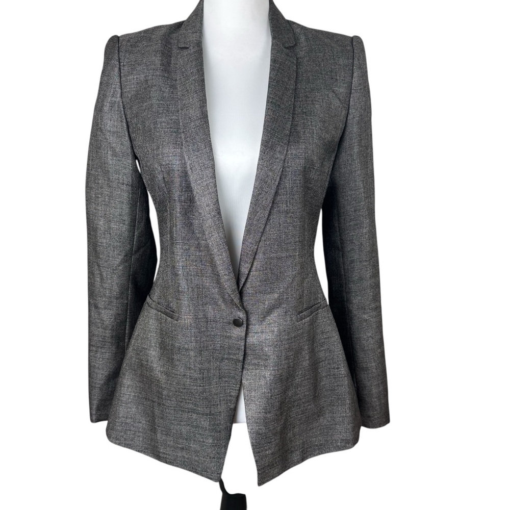NWT Elie Tahari Bethany Jacket Wool Blend Dark Gray Black Size 4